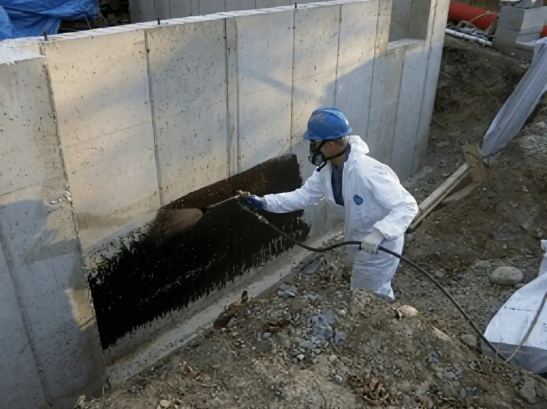 Professional waterproofing the exterior walls of the basement in Allentown, PA