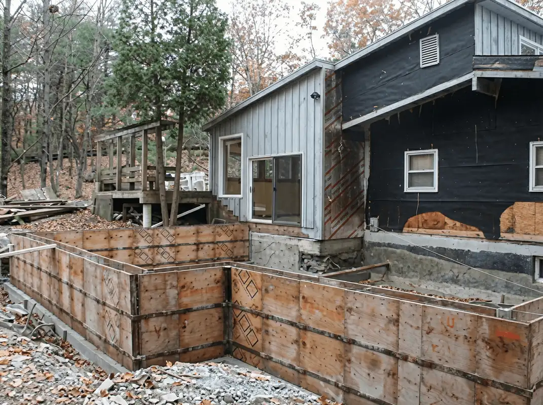Prepared site with foundation forms for home remodeling and addition project in Allentown, PA